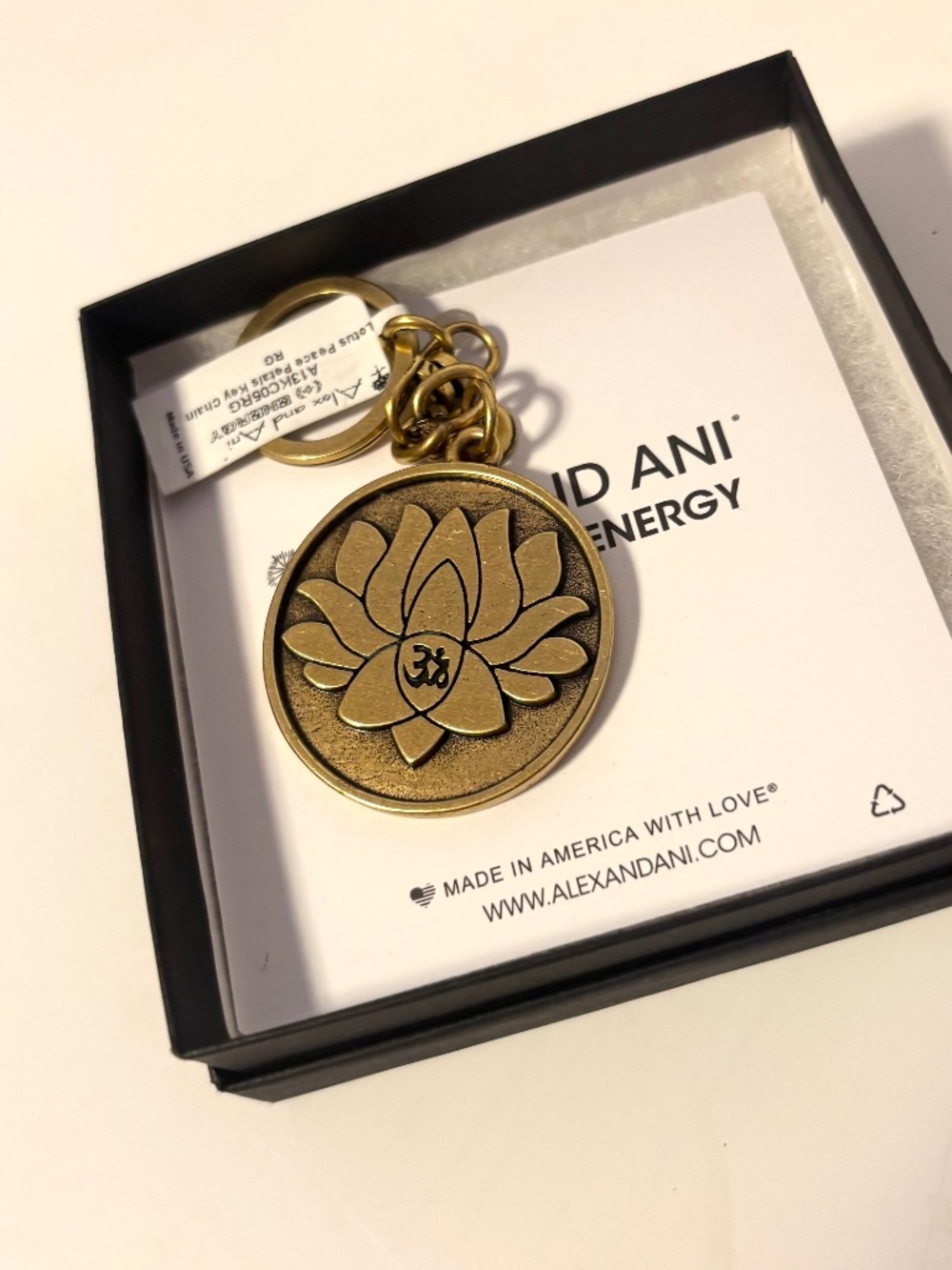 Alex and Ani Lotus Peace Petals Gold Brass Finished Key Chain Bag Charm NWT